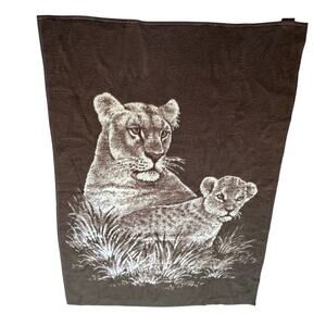 Vintage RELAX Ibena Lioness Cub Brown Tan HEAVY Blanket 73" x 54"  Lion Pride